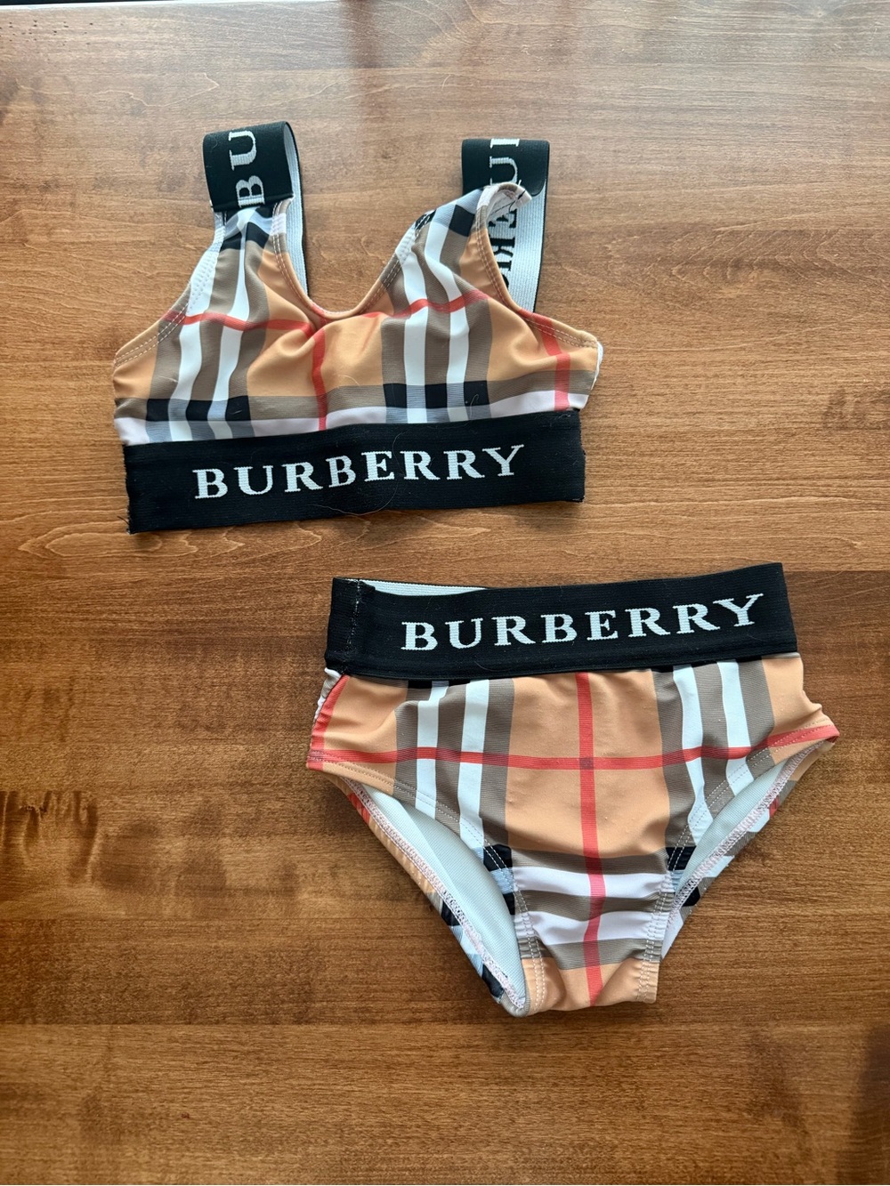 Burberry Beige Check Kids Two-Piece Logo Bikini Set Size Small (3/4)